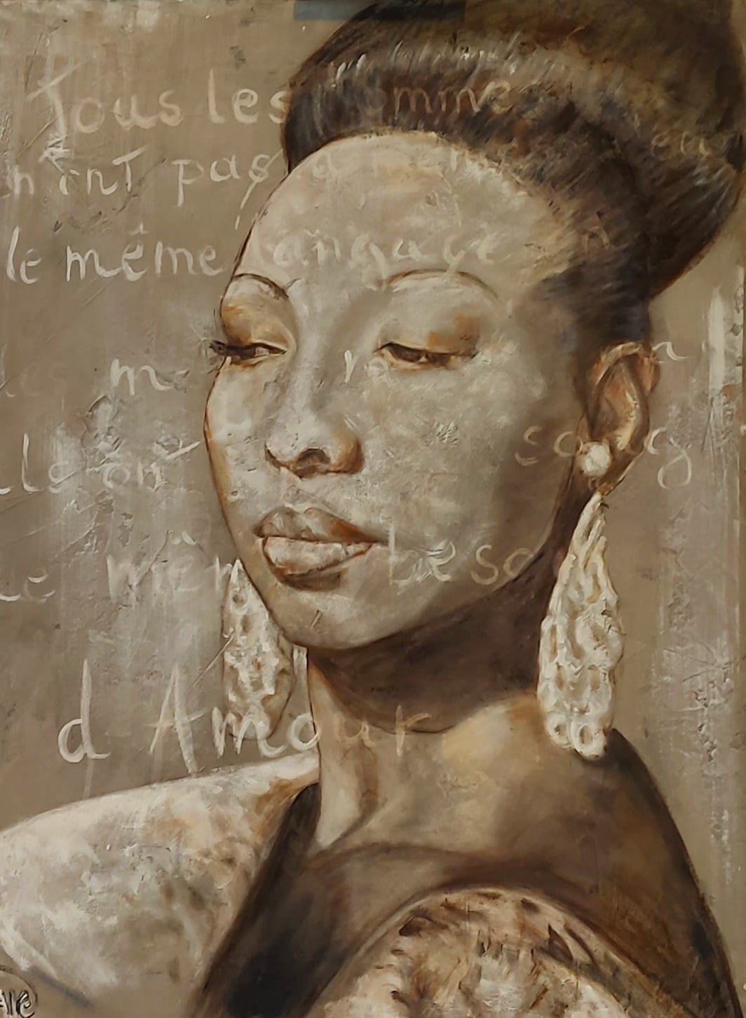 Portrait femme africaine yeux clos, texte « Tous les hommes… »